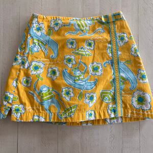 Lilly Pulitzer “Les Monkeys” Girls Yellow Blue & Green Skort Size 7 Preppy Fun